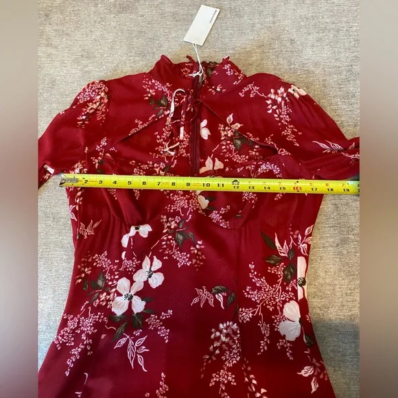 REFORMATION RED BURGANDY FLORAL VIVIANNE DRESS MINI NWT - Picture 6 of 11